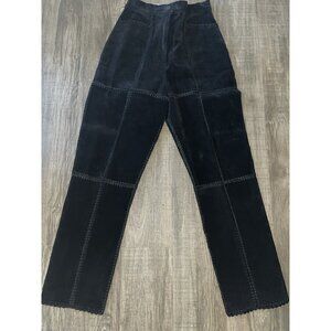Y2k Suede Leather Pant Black High Waist Patchwork Style Patches Boho 25" Waist